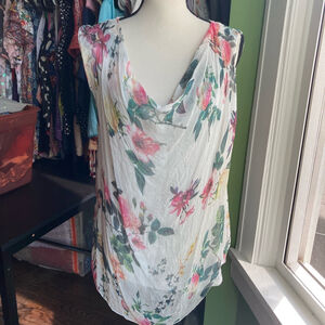 Women's Viola Borghi Floral Sheer Print Sleeveless Top White Size Large